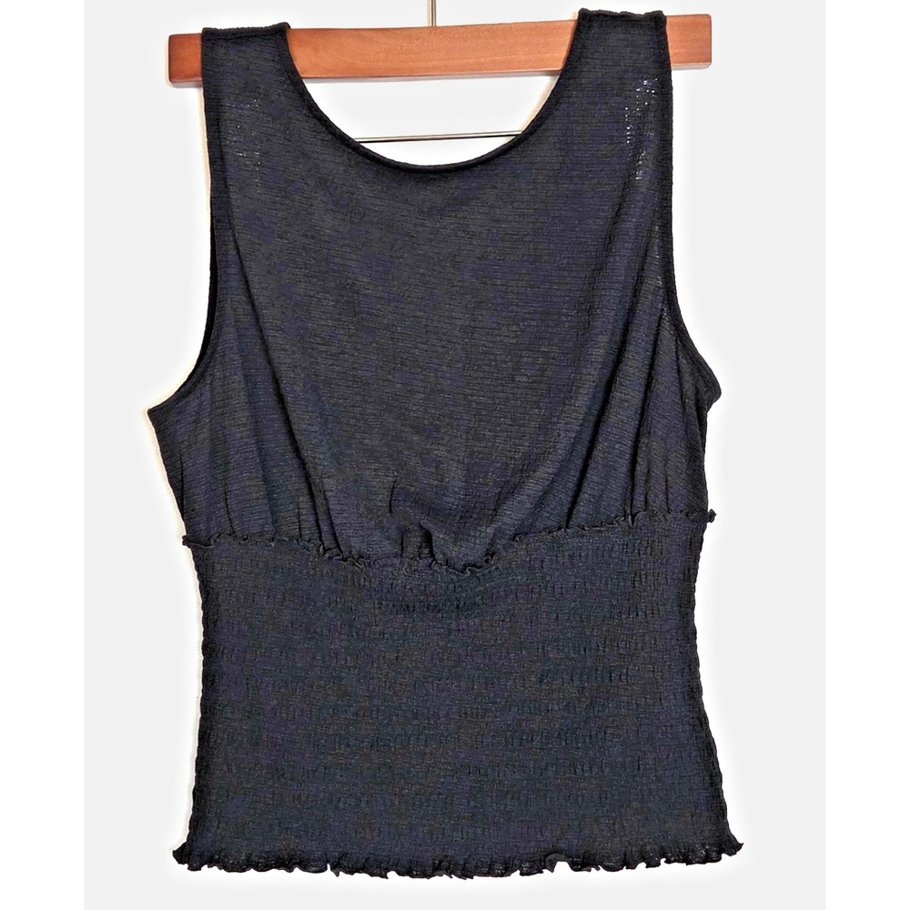 NWT Kimchi Blue Smocked Black Medium Tank Top Textured Reversible Front To Back - Picture 2 of 10